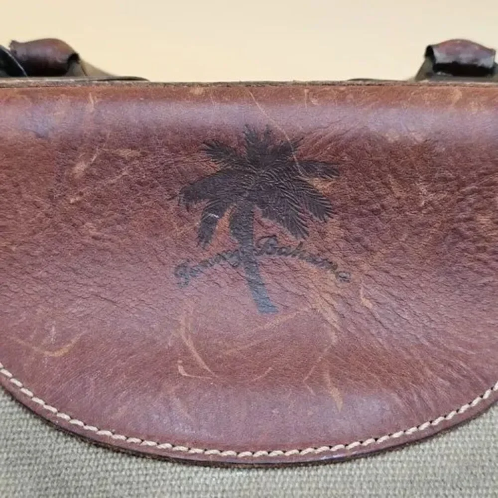 Vintage TOMMY BAHAMA Tan & Brown Leather /Canvas Doctor's Bag Style Duffel RARE